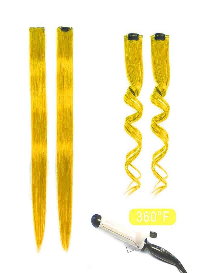 Winsky Colored Hair Extensions Real Human Hair - Clip in Party Highlights Halloween Hair Piece 5 Pieces/Set (18inch,Yellow) - Image 4